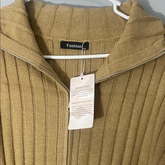 Fashion Tan Ribbed Zip-Up Sweater Size XXL - Picture 3 of 8